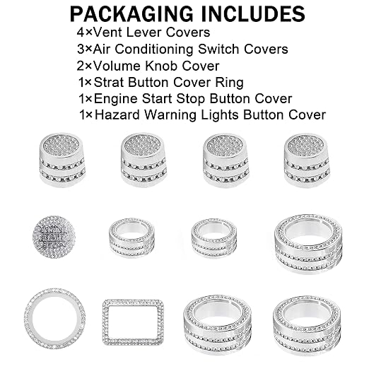 Knob Covers for Honda Civic Accessories 2026 2025 2022-2024 for CRV 2026 2025 2024 2023 for Acura Integra 2025 2024 2023 Hazard Lights, AC, Air Vent, Audio, Push Start Button Cover Ring 12Pcs(Bling)