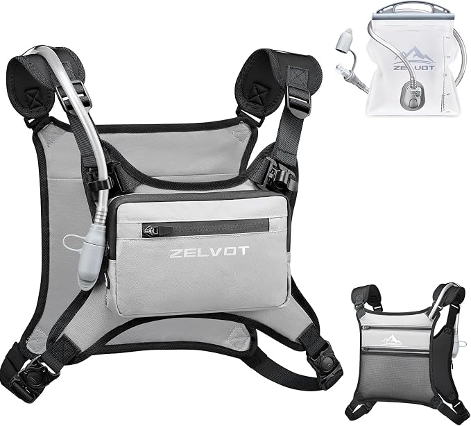 Zelvot Running Vest with 1L Water Bladder, USA Original Patent, Adjustable Reflective Running Hydration Vest, Lightweight Chest Pack for Men Women for Hiking, Cycling