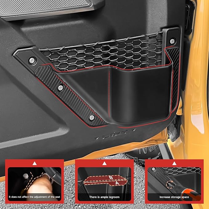 2PCS Front Door Storage Pockets Compatible with 2021-2025 2026 Ford Bronco Accessories Cup Holder Side Organizer Box for Bronco Storage 2/4 Door (Not Sport)