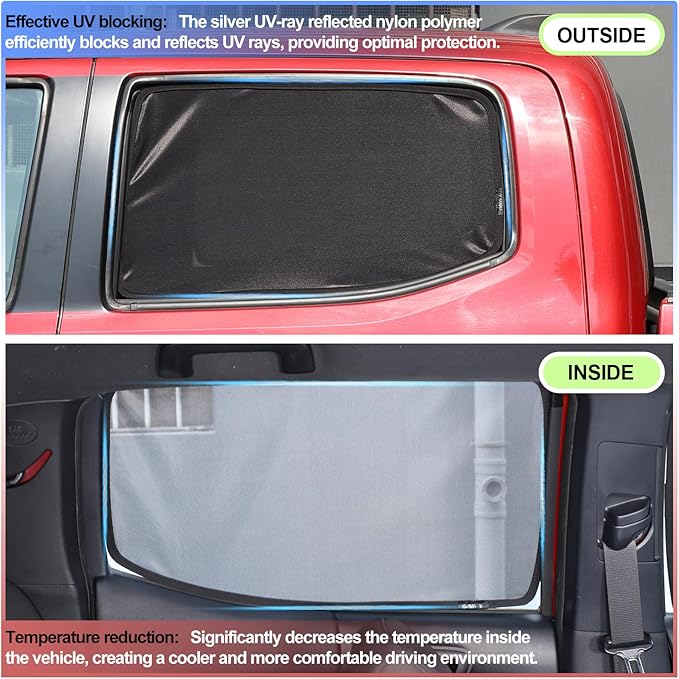 Rear Side Window Shades for Toyota Tacoma 2016-2022 Breathable Mesh Net Curtains Car Window Screen Cover UV Blocker Sun Protector Glare HeatShield Privacy Protector Window Sunshade for Camping