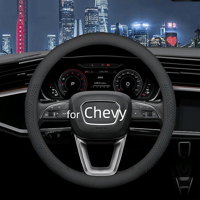 Yangday Leather Steering Wheel Cover for Chevy Silverado 1500 2500 3500, 14.5-15 inches Car Steering Wheel Cover with Non-Slip Breathable (Black)