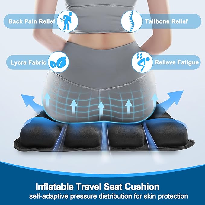 Sondor Travel Cushion,Portable & Adjustable Airplane seat Cushion for Long Flights,Inflatable Cushion for Wheelchair, Travel,Driving