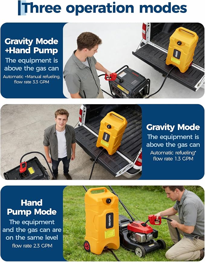 Garvee 16 Gallon Gas Can, Fuel Tank Container with LE Fluid Transfer Manual 10 FT Siphon Pump, Portable Diesel Gas Storage Caddy w/Wheels for Car, ATV, Weeder, Boat, Tractor,Snow Blower,Generator