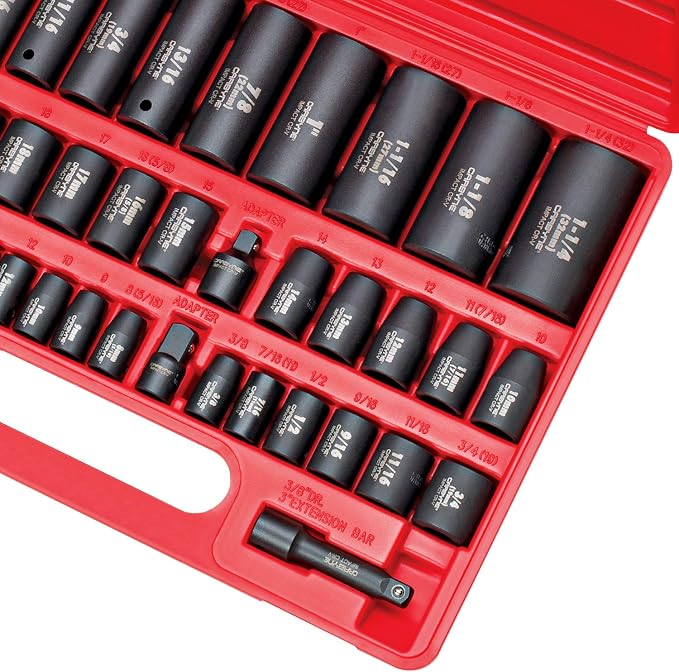 CARBYNE 40-Piece Impact Socket Set, SAE and Metric, Standard and Deep, 3/8 and 1/2 in. Drive, Corrosion-Resistant Finish, 6 Point, Storage Case
