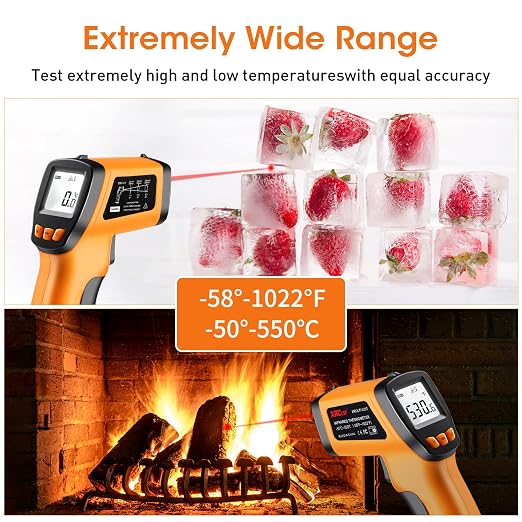 Infrared Thermometer Gun -58°F to 1022°F, Non-Contact Laser Thermometer with LCD Display, Temperature Measurement Gun for Cooking, BBQ, Oven, Adjustable Emissivity