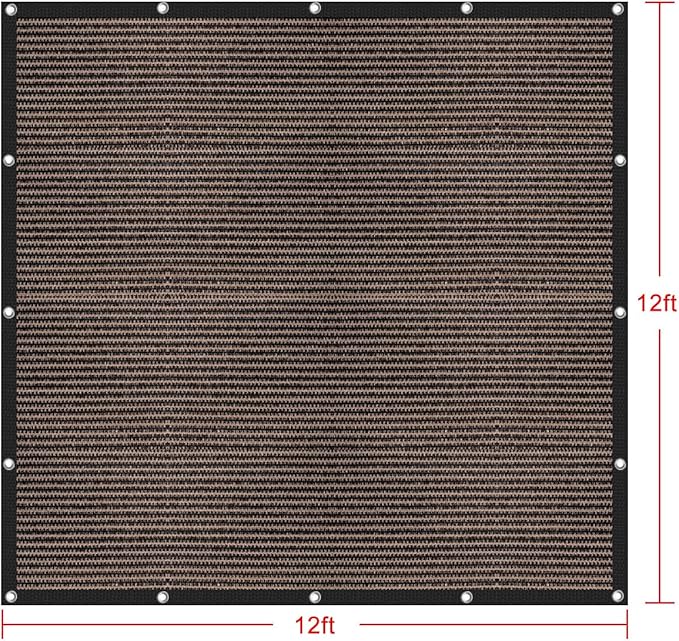 Shatex 90% Sun Shades for Patios 12x 12ft Shade Fabric Sun Shade Cloth Taped Edge with Grommets Sun-Block Mesh Shade for Pergola Cover Canopy Mocha, 12 Bungee Balls