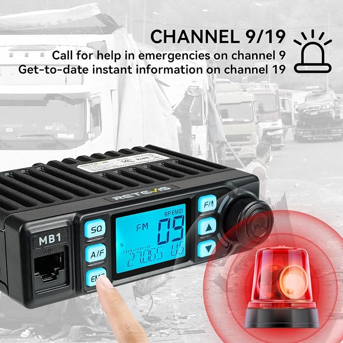 Retevis MB1 CB Radio Kit, Noise Cancellation AM/FM Mini CB Radio with Antenna, 12V/24V Cigarette Lighter Plug, 7-Color Screen, Emergency Channel 9/19, VOX, Auto-Scan, for Truckers