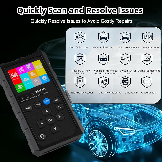 2-in-1 Handheld OBD2 Scanner, Bluetooth Car Diagnostic Tool with Built-in Screen, Auto Code Reader with Free App, Check Engine Light Reset, Live Data & I/M Readiness for 1996+ 12V Gasoline Vehicles