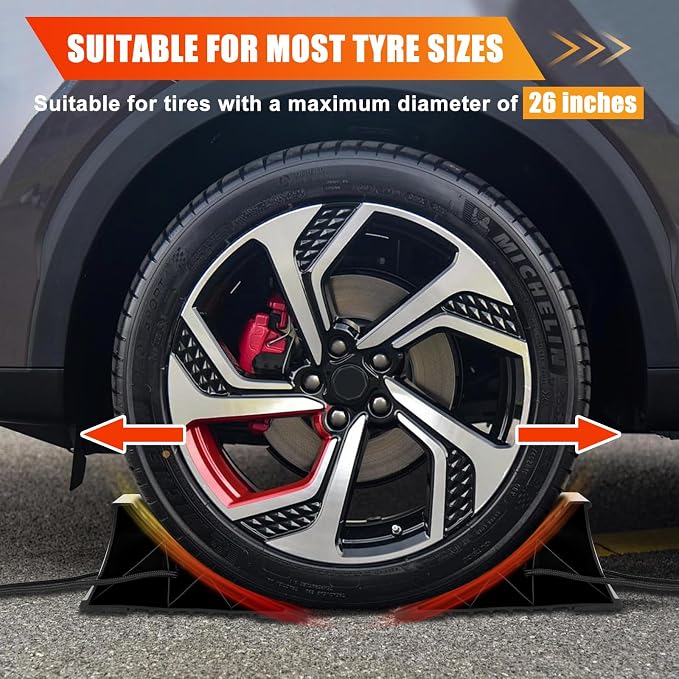 Wheel Chocks for RV Trailer, 4 Pack Non Slip Wheel Chocks for Travel Trailers with Rope for Easy Removal, Lightweight Plastic Wheel Stoppers Block for Camper Cars Trucks