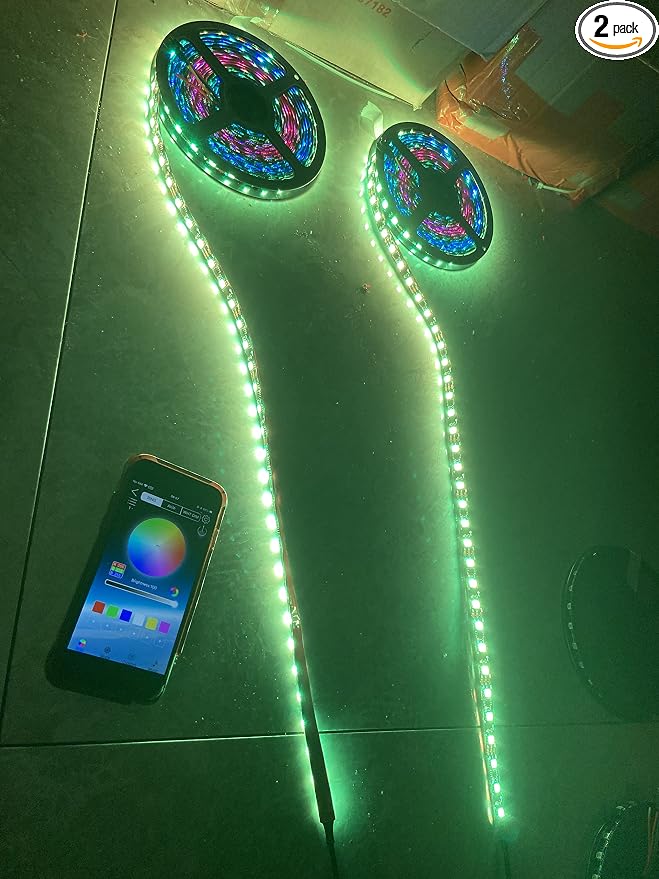 2PCS Rolls RGB Dream Color Chasing Flow Breath Strobe LEDs Tinted Full Black Out PCB Smoked Light Strips Bluetooth Remote Ctrl for Car Truck Slingshot (2PCS 6.5FT Tinted Chasing Light Strips)