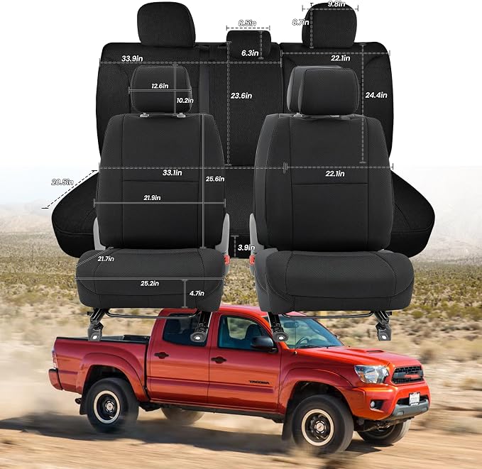 Bench Seat Covers for Toyota Tacoma Crew Cab 2005 2006 2007 2008 2009 2010 2011 2012 2013 2014 2015 Heavy Duty Cloth Protector Accessories with Non-Folding Passenger Seat，Black（Full）