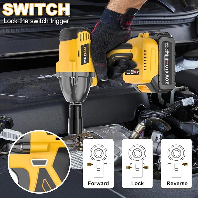4.0Ah Battery Cordless Impact Wrench, Brushless 1/2 Impact Gun, 320Ft-lbs(430N.m) 20V High Torque Power Impact Driver, Electric Impact for Car Home