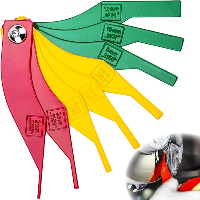 ecocstm 8 PCS Brake Lining Thickness Gauges, Brake Pad Measuring Tool, Color Coded Brake Pad Gauge with Metric & SAE Size, Brake Resetting Gauge Tool, for Quickly Measuring Disc and Drum
