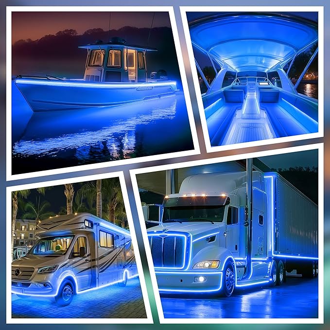SHUNLEE Boat Led Light Strip Blue 20FT, IP67 COB Waterproof Marine Pontoon Led Lights, Boat Interior Lights for Night Fishing, Kayak, RV, Jon, Bass (20FT-Blue)