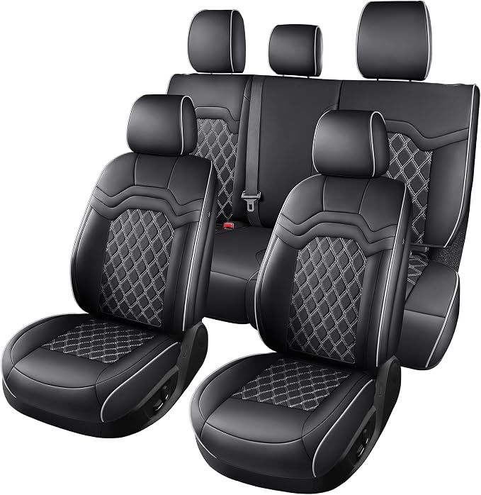 Huidasource Fit for Truck Seat Covers Chevy Silverado/GMC Sierra, Chevrolet Seat Covers, 1500 2007-2013&2019-2026, 2500HD 3500HD 2020-2026 Crew Double Extended Cab Nappa Leather Cover (Full Set/White)