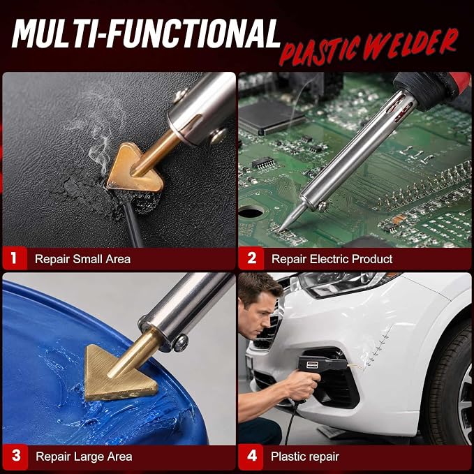 Plastic Welder Kit, 1200PCS Hot Stapler 40PCS Rods, 2 in 1 Welding Gun for Car Bumper Repair | 1200PCS Staples, Stainless Steel Mesh, Aluminum Tape, Sandpaper, Screwdriver, Plier, Stand, for Car Bumper, Dashboard, Kayak