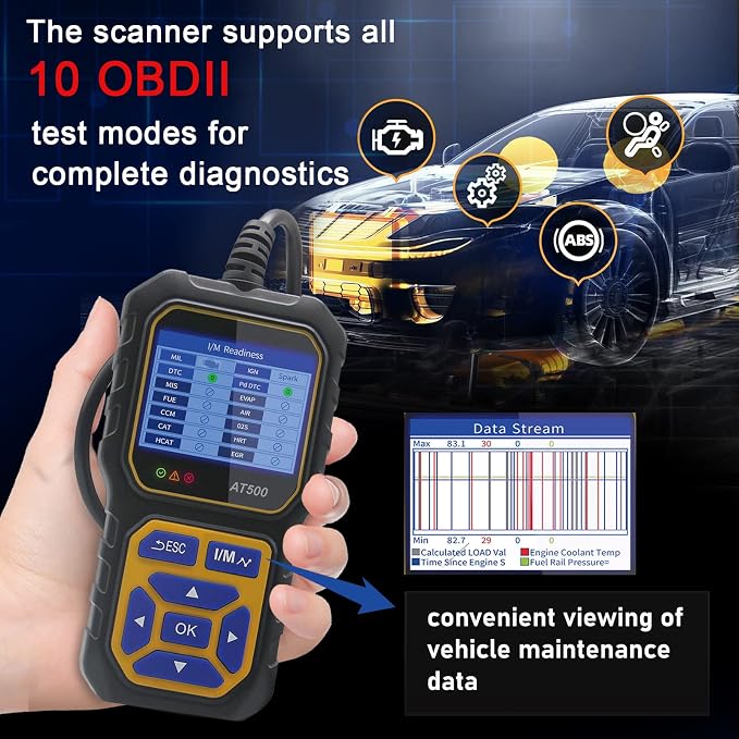 Car OBD2 Scanner Code Reader Engine Fault Code Reader iKiKin AT500 Professional Reader Scanner Diagnostic Tool Check Engine Light Scan Tool for OBD II Protocol Cars Since 1996