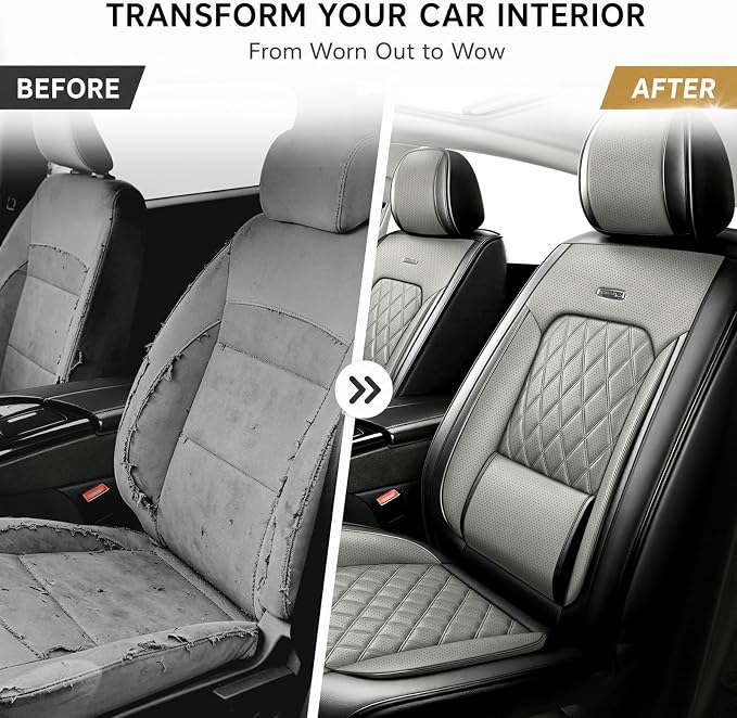 Fit Edge Car Seat Covers for Ford Edge 2007-2025 2026 - Luxury Leather, Anti-Slip, All-Weather Seat Cushions, Waterproof & Breathable, Airbag Compatible, Full 5-Seat Set (Gray)