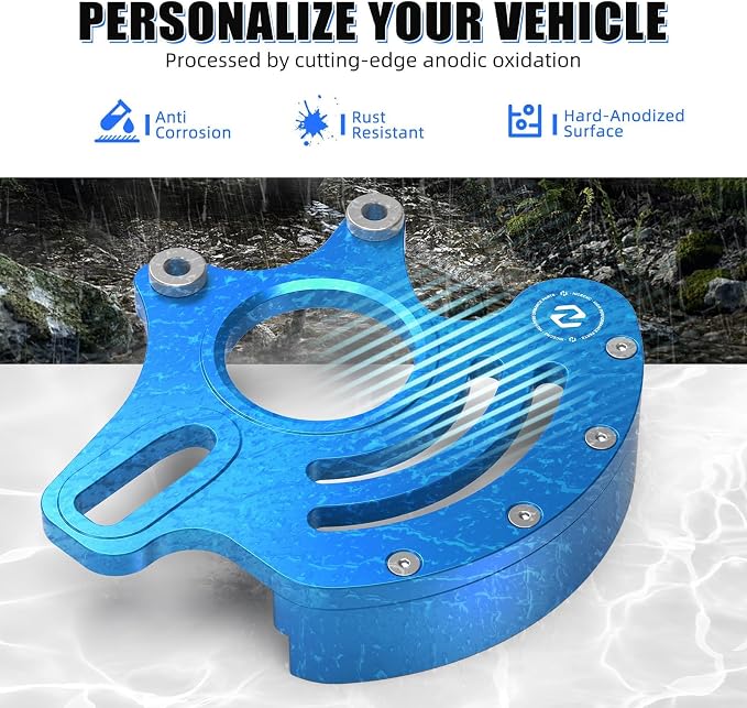 NICECNC Rear Caliper Bracket Disc Brake Guard 11mm Aluminum Compatible with Yamaha YFZ450R 2009 2010 2011 2012-2022, Blue