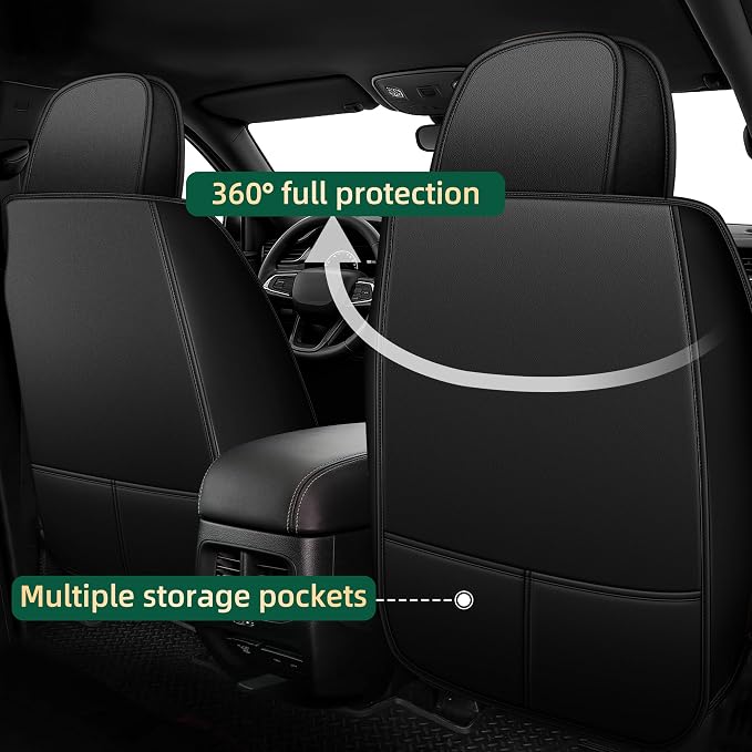Seat Covers Fit for Jeep Grand Cherokee 2005-2025 2026 - Waterproof Faux Leather Car Seat Covers-2PCS Front Seat Covers(Black&Gray)