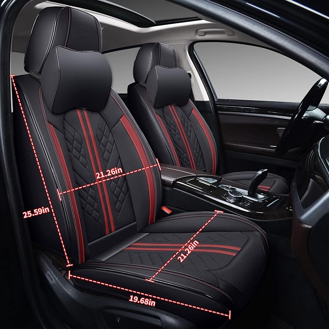 GXT Deluxe Faux Leather Full Coverage Car Seat Cover Anti-Slip Universal Fits for Sedans SUV Pick-up Truck with Headrests,Interior Accessories(Black with Red Strip)