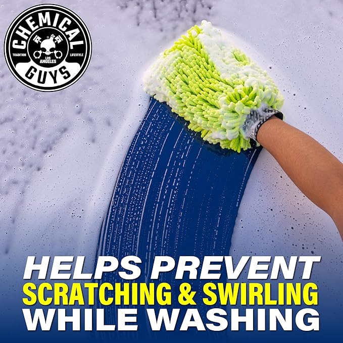 Chemical Guys MIC493 Chenille Premium Scratch-Free Microfiber Wash Mitt, Lime Green, 9.6" x 2.3" x 7" (Pack of 2)