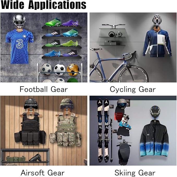 Motorcycle Helmet Holder - Wall Mount Rack, Solid Wood & Heavy Duty Steel, for Motorcycle/Football/Cycling/Skiing/Tactical Gear
