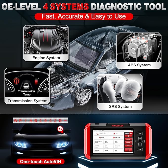 KINGBOLEN OBD2 Scanner S500 Car Scanner, Lifetime NO Cost Update Diagnostic Scan Tool with 6 Reset,Oil/Brake/SAS/Throttle/Inject/ABS Reset, Engine ABS SRS Transmission OBD2 Code Reader, Battery Test