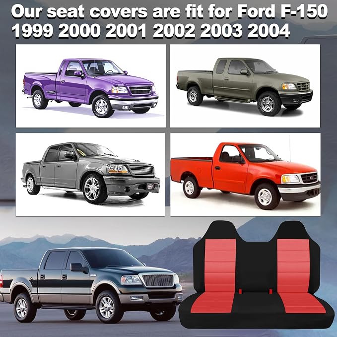 Custom Bench Seat Covers for Ford F150 1999 2000 2001 2002 2003 2004 Heavy Duty Cloth Protector Interior Accessories，Waterproof & Machine Washable - Red