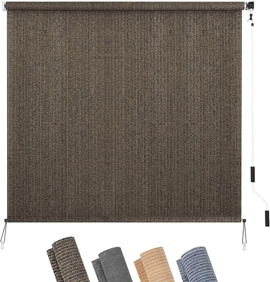 KELIXU Patio Shades Roll Up Outdoor Blind, 8' W x 8' H Cordless Sun Shade Privacy Screen with 90% UV Protection Exterior Roller Shade Cloth for Porch Pergola Backyard Windows Balcony, Mocha