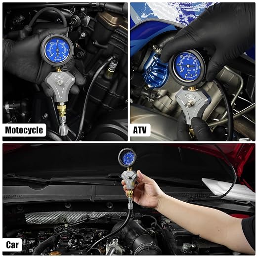 NICECNC Engine Cylinder Compression Tester Kit with 10 mm, 12 mm, and 14 mm Spark Plug for 2-Stroke and 4-Stroke Engines Compression Gauge Tool & Routine Quick Engine Checks