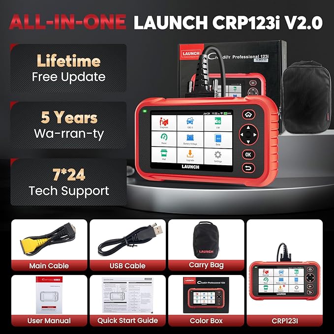 LAUNCH OBD2 Scanner CRP123I V2.0, 2026 Lifetime Update Scan Tool,Muilti System with 7 Resets Oil/SAS Calibration/Brake/BMS/D.P.F/ABS Bleeding/Throttle Reset, Auto Vin, Battery Test,FCA SGW