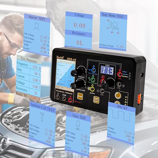 QDB-4A Ignition Coil Tester, 12V Automotive Actuator Tester, PWM Signal Generator Drive Fault Tester for Test Digital Injector Solenoid Valves Idle Stepping Instrument Urea Pump Motors Driver Treasure