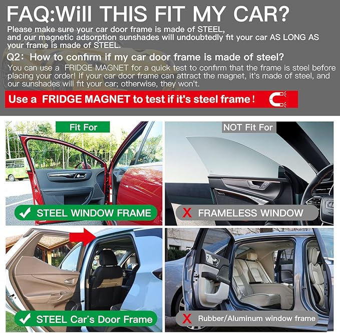 Ovege Car Window Shade - Side Window Sun Shade Curtain, Pleated Silky UV Protection Privacy, Baby Suction Magnetic (Black-Opaque, Back Seat 2pcs)