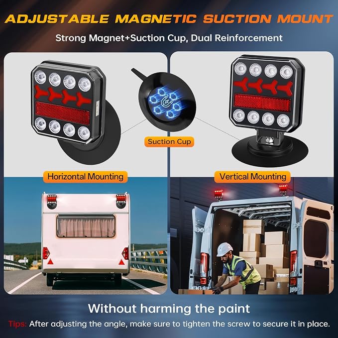 Wireless Trailer Lights, Rechargeable Magnetic LED Trailer Lights with Reverse Light, Portable Wireless Tow Tail Light Kit for Trucks, Boats, RVs, Campers