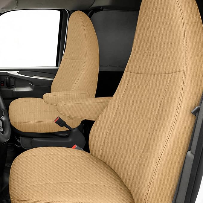 Seat Covers Compatible with 2010-2025 Chevy Express Front Bucket Seats with Opening for Grab Handle on Passenger Side Backrest, Custom-Made Heavy Duty Seat Cover, NOT for RV Seats