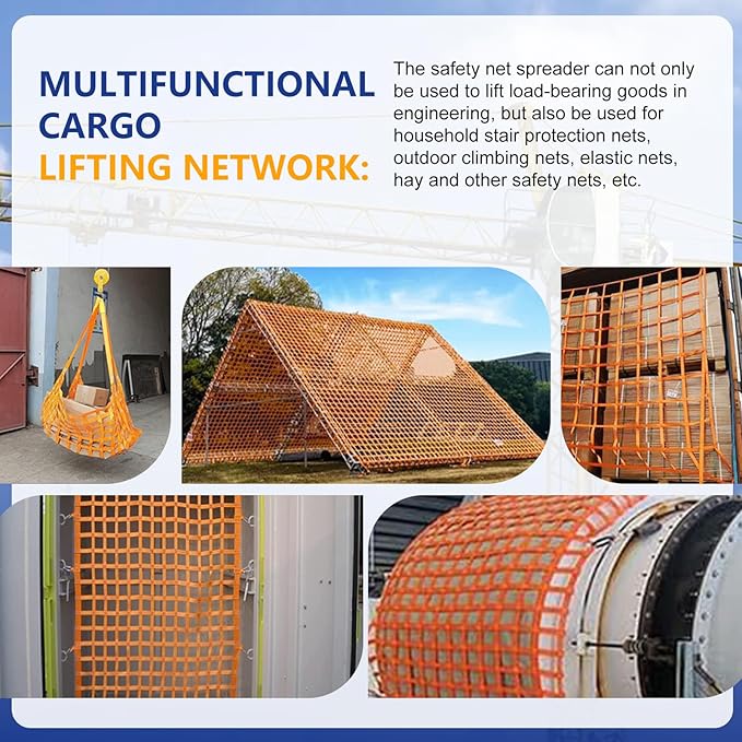 Safety Lifting Net Straps, Flat Nylon Sling Hoisting Net, 6.6' x 6.6'ft Cargo Lifting Nets, Lifting nets and Unloading Heavy Objects(Load:7800lbs) Sling Hoisting Net for Construction Rigging Moving