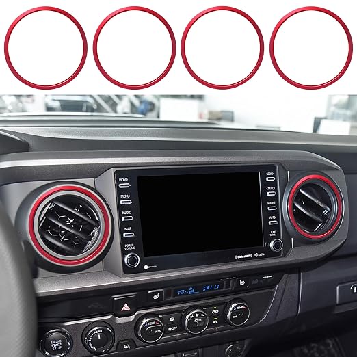 for Toyota Tacoma Accessories 2023 2022 2021 2020 with 8" or 7" Touchscreens Knob Covers - AC Vent Ring Button Knob Covers for Air Conditioner Volume Mirror Push Start Stop Button Trim 12Pcs (Red)