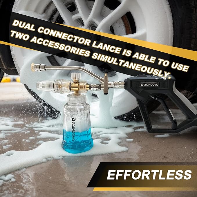 Raincovo Foam Cannon with Short Pressure Washer Gun, Dual Connector Accessories, Snow Soap Attachment for Car Wash, 5 Nozzles Tips with Holder, 1/4” Quick Connect, Additional 1.1 mm Orifice Nozzle