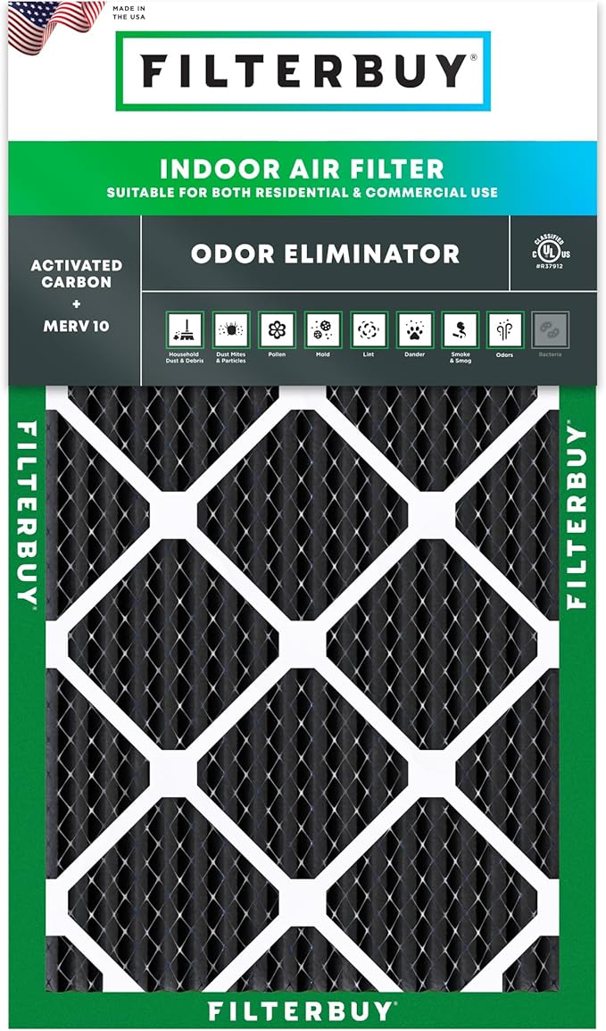 Filterbuy 14x30x1 Air Filter MERV 10 Odor & Allergy Defense with Activated Carbon (1-Pack), Electrostatic Pleated HVAC AC Furnace Filters Replacement (Actual Size: 13.88 x 29.88 x 0.75)