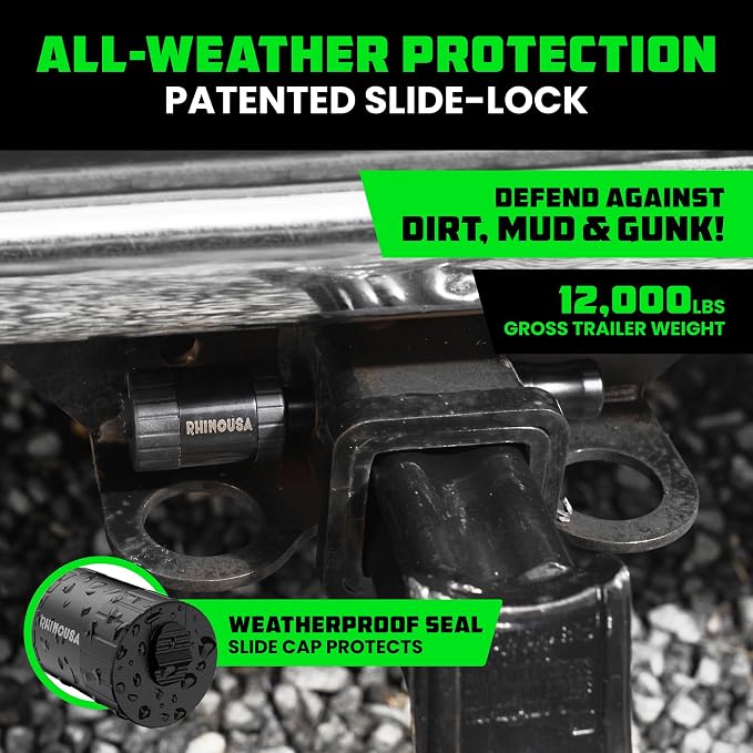 Rhino USA 2” Trailer Hitch Pin – Patented 5/8" Locking Receiver Pin for Class III/IV Hitches – Weatherproof, Anti-Theft, Debris-Protected – Tow Truck Ready – Black 1PK