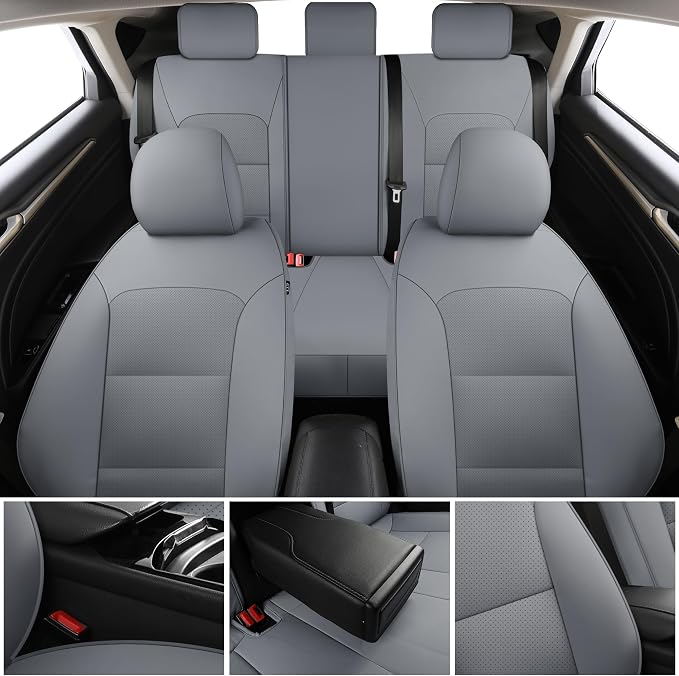 GXT Custom Car Seat Covers Compatible for Ford Fusion 2013-2018, Front Rear Waterproof Car Seat Covers, Odorless Leatherette Full Set Custom Seat Covers(Grey)
