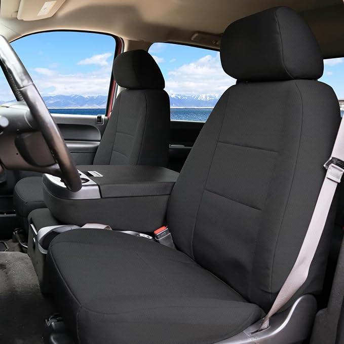 Seat Covers for Chevy Silverado & GMC Sierra 1500/2500HD 2007-2013 Heavy Duty Cloth Protector Interior Accessories，Waterproof & Machine Washable-Black (Front)