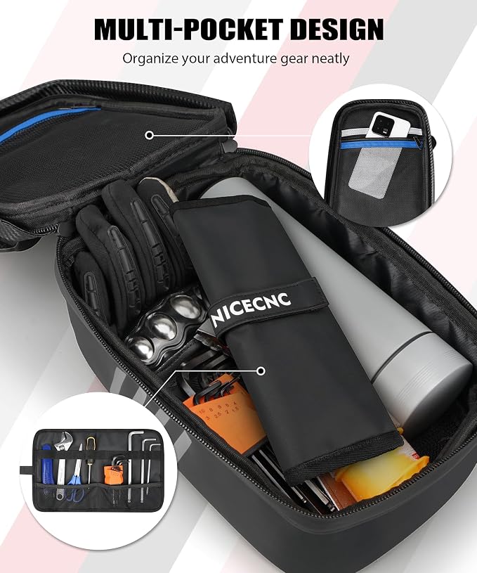 NICECNC Universal Dirt Bike Rear Fender Bag Motorcycle, Silver | Waterproof Motocross Tool Storage Organizer with Reflective Strip for Off-Road Adventure & Enduro Riding