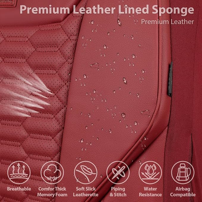CAR PASS 3D Foam PU Leather Car Seat Covers Front Seats,Wine Faux Leather Front Seat Covers for Cars, Universal Fit for SUVs Trucks Vans Sedan Automotive, Armrest Airbag Compatible,Burgundy