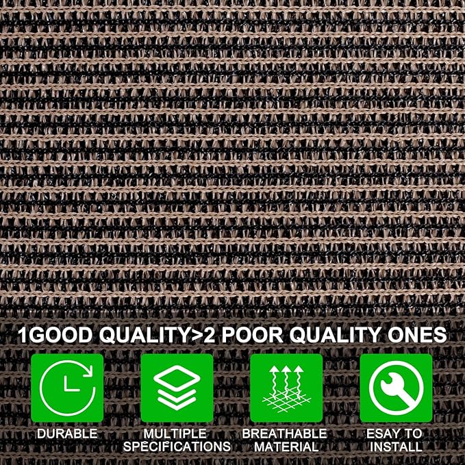 Shatex 90% Sun Shades for Patios 10x 16ft Shade Fabric Sun Shade Cloth Taped Edge with Grommets Sun-Block Mesh Shade for Pergola Cover Canopy Mocha, 12 Bungee Balls