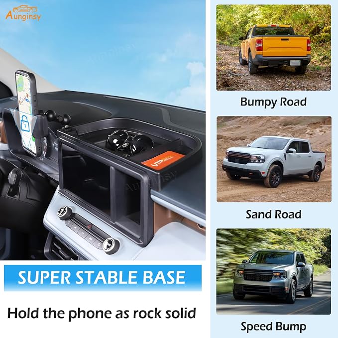Aunginsy Center Console Dash Storage Tray Compatible with Ford Maverick 2022 2023 2024 Dashboard Multi-Functional Phone Holder Storage Box Organizer Tray Insert with Mobile Phone Mount Accessories