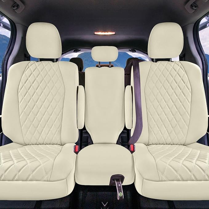 FH Group Custom Fit Car Seat Covers Specifically Made for Toyota Sienna 2021-2024, Solid Beige Ultraflex Neoprene 2nd Row Set Automotive Seat Covers, 8 Seater SUV Seat Covers, Toyota Accessories