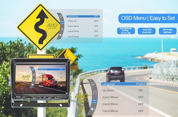 AHD 1080P 7" WIRED MONITOR REAR VIEW BACKUP CAMERA SYSTEM,HEAVY DUTY, IP69K WATERPROOF CAMERA NIGHT VISION EASY INSTALLATION FOR TRUCK, TRACTOR, VAN, RV