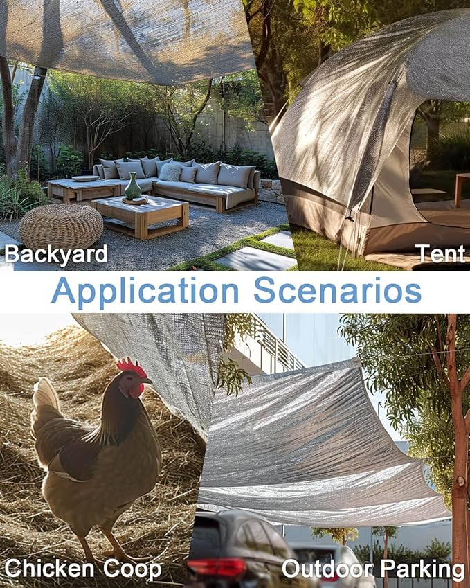 vensovo 70% Aluminum Shade Cloth - Reflective Aluminium Shade Netting Sun Shade Cover with Grommets for Cars, Dogs, Outdoor, RV, Patio (13x13FT)